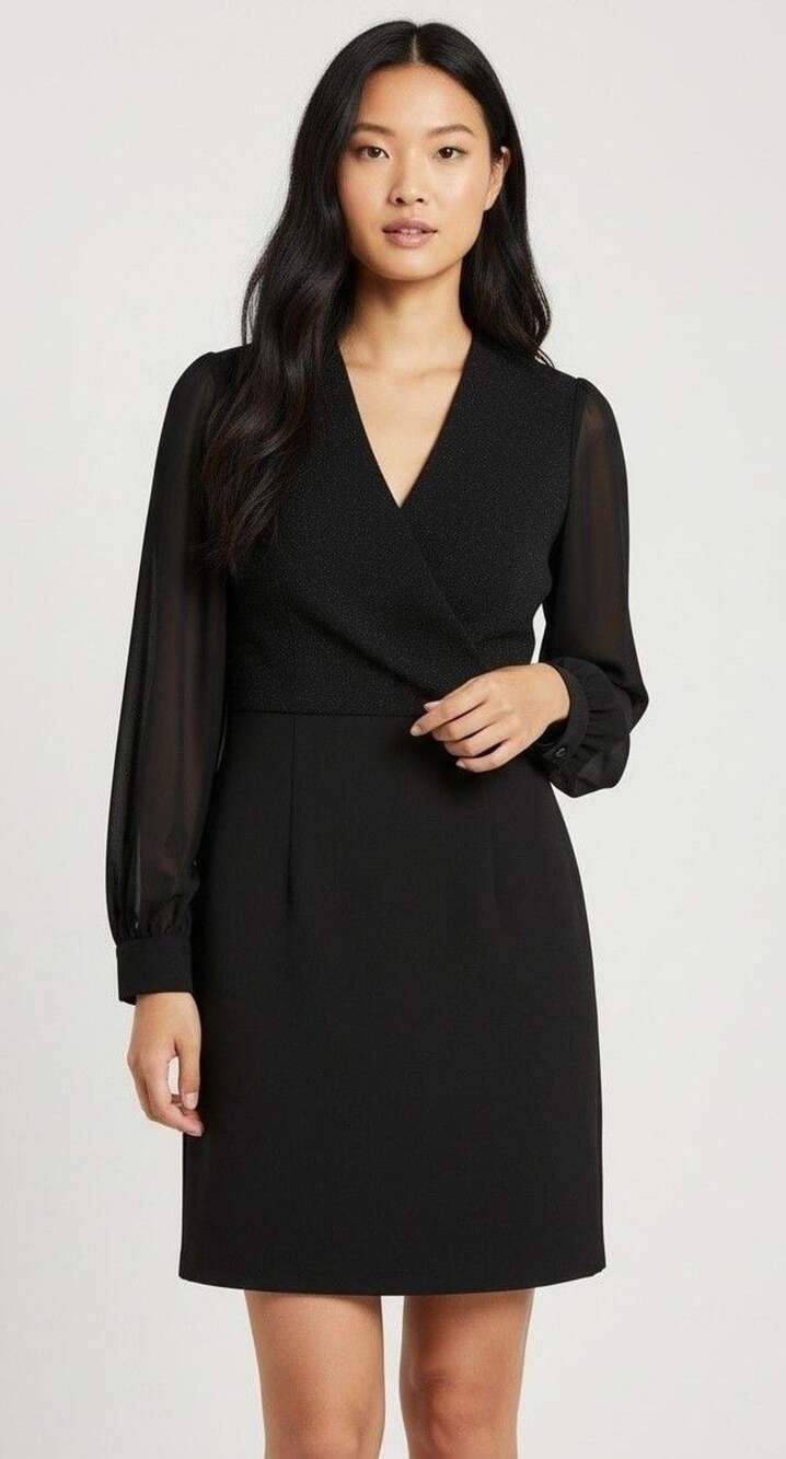 Vince Camuto Sheer Sleeve Dress Size 2 Black Sparkle